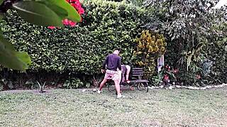 Horny Amateur Sucks and Fucks Mature Babe in Garden