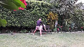 Horny Amateur Sucks and Fucks Mature Babe in Garden