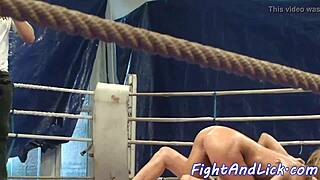 Lesbian babes wrestling while oiled up, licking each other's pussy 😍