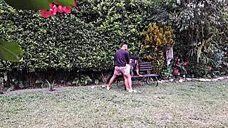 Horny Amateur Sucks and Fucks Mature Babe in Garden