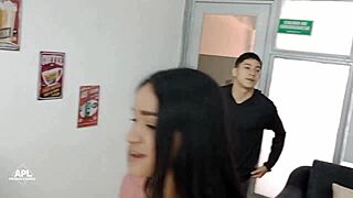 Homemade video of a brunette cousin deepthroating a reverse chubsticker, getting deepthroated and her pussy getting pounded