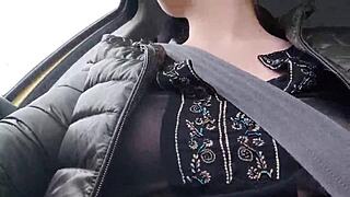 Naughty Hazel shops with her tits exposed