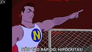 In this gay cartoon, the hero has a big ass and adventures