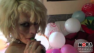 Nora Plays with Her Porn Balloons in a Fun Way