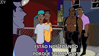 In this gay cartoon, the hero has a big ass and adventures