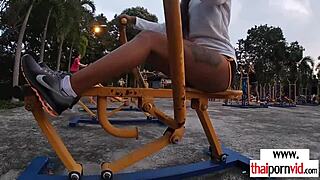 Amateur thai teen cherry sucks monster cock for daily cum after workout