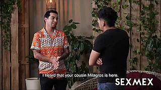milagros joins a wild threesome with stepcousin and his buddy.
