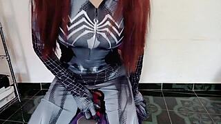 Cosplay Spider Girl Masturbates Then Gets Fucked In The Ass!