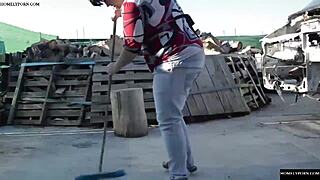 A horny couple enjoys outdoor fucking on a log