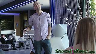 Slutty teen 18+ sucks stepbro with facial blowjob