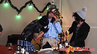 Dasha's Christmas Eve gangbang with cum in mouth for the mature MILF!