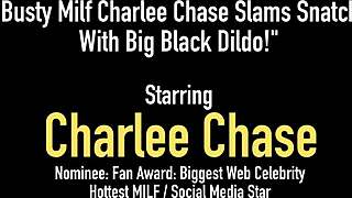 Charlee Chase's play with a large black dildo and lingerie