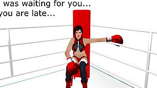 pov boxing match with mei in the ring, intense fight action