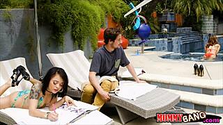 Lustful stepmom and teen bitch have a hardcore threesome with blowjobs