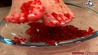 Brunette Teen 18+ Plays with Her Feet and Gets Cumshot!