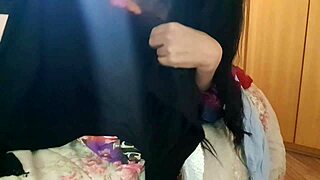 hot girl pulls lines from her black blouse