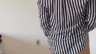 the young spanish babe shows off her big ass and natural tits at home