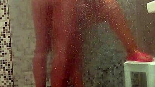 wife gives blowjob in shower