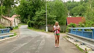 Aroused Blonde Lesbians Pound Wet Pussies Outside!