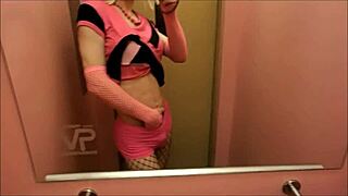 pink elevation leads to shemale masturbation in elevator fetish