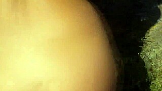 Brunette teen slammed doggystyle in hot outdoor action.