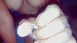 Petite stepsister gives handjob to stepbrother's big cock in school pov