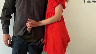 Giving my new boss a tight handjob to explode!