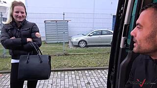 Unbelievable! Hardcore Sex Adventure On The Van Backseat With A Shaved Czech Blonde In Public!
