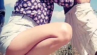 after licking his thick cock, he drenched her lips with hot cum in a wild finish