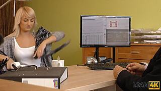 loan4k blonde, oh man, got slammed by horny lender on his desk!