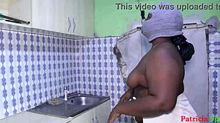 Patricia having hardcore kitchen sex with her driver, including blowjob and creampie.