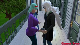 Bulma tricks Jiraiya into drawing then bangs him hard