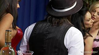 the horny guy had a hard time handling three horny milfs in an intense foursome