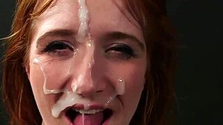 Foxy bombshell swallows every drop of cum load