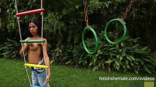 Black Shemale With Big Tits Hints At Jerking Off