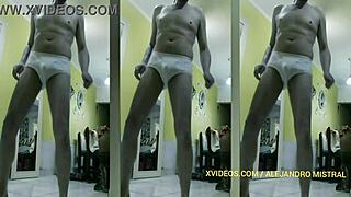 Alejandro Mistral shows bulge in tight underwear gay fetish video.