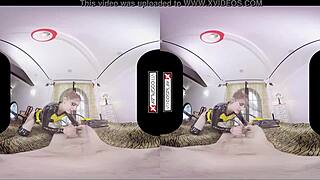 batgirl cosplay in silly vr goggles fun