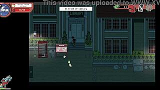 curvy nerdy girl gives public handjob in library hentai game 😈