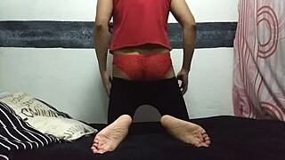 Watch this horny Mexican transvestite pleasuring herself at home!