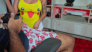 My stepfather and I play video games in living room