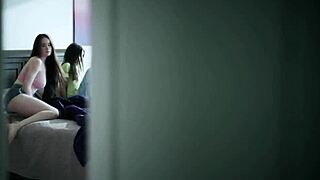 gizelle blanco spies on maya woulfe and hazel moore hiding in the room and see maya with interested attention 😏