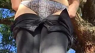 Naughty slut feels so exposed outside.