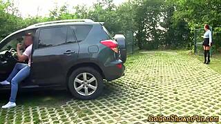 outdoor golden shower scene with a woman in high definition fetish