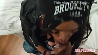 Tattooed black babe swallows agent's cum in Airbnb