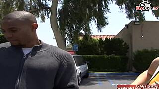 busty blonde slut picked up for street interracial sex.