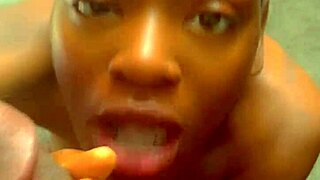 This ebony teen 18+ can't get enough of deepthroat blowjobs!