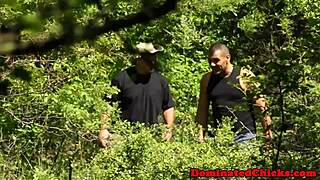 busty slave bound and facialized outdoors