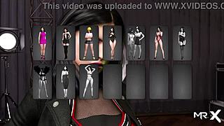 Does this girl show her breasts in the red suit?