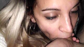 I love this petite brunette's deepthroat blowjob under the sheets!