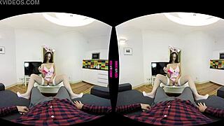 In A Rabbit Costume, The Brunette Gets Fucked Doggystyle While Wearing Stockings